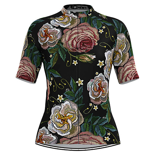 

Women's Short Sleeve Cycling Jersey Black Floral Botanical Bike Top Mountain Bike MTB Road Bike Cycling Breathable Quick Dry Sports Clothing Apparel / Stretchy / Athleisure