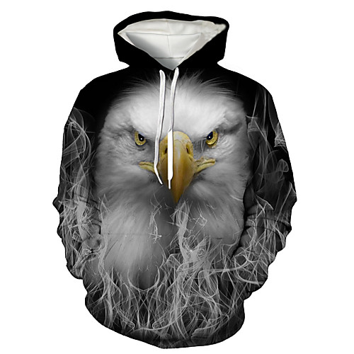

Men's Pullover Hoodie Sweatshirt Graphic Eagle Animal Print Daily Holiday 3D Print Basic Casual Hoodies Sweatshirts Black