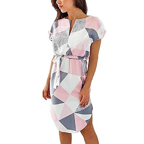 

ladies summer dresses v-neck short sleeves floral pattern knee-length dresses elegant long beach dress evening dress with belt rosa de 38