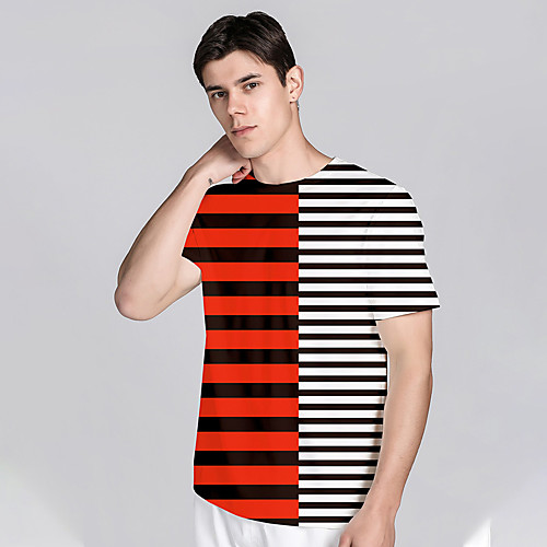 

Men's T shirt 3D Print Striped Graphic Prints 3D Print Short Sleeve Daily Tops Casual Beach Red / White