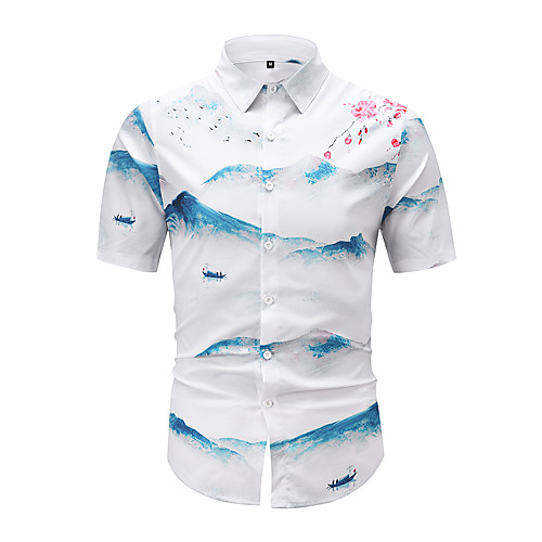 

Men's Shirt 3D Print Graphic 3D Print Short Sleeve Casual Tops Chinese Style Vintage White