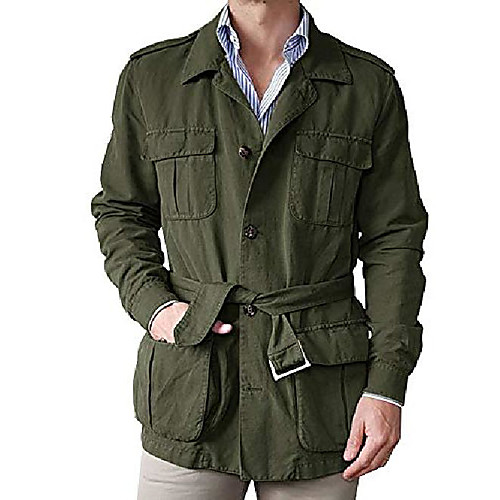 

Mens Safari Jacket Lightweight Hunting Casual Long Sleeve Windproof Military Travel Jacket with Belt