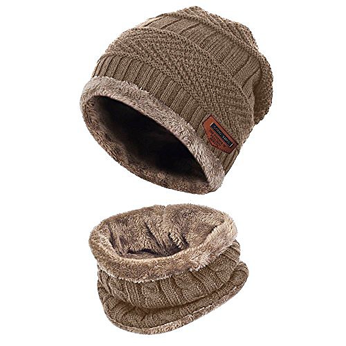 

Men Winter Beanie Scarves Warm Knitted Outdoor Sports Skiing Hat and Scarf Set Unisex (Khaki)