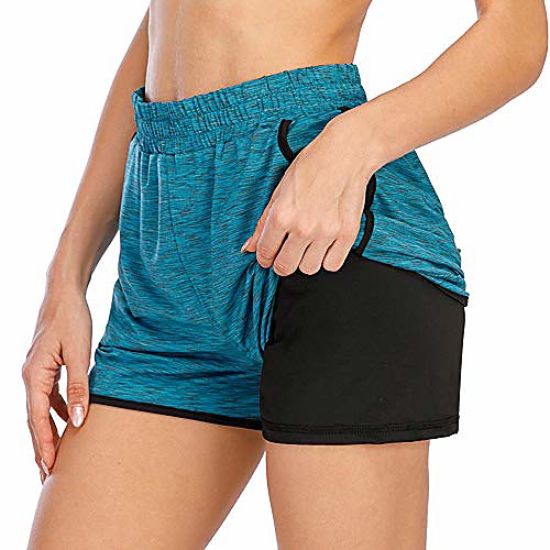 

women double layer yoga running shorts 2 in 1 workout athletic shorts with pockets