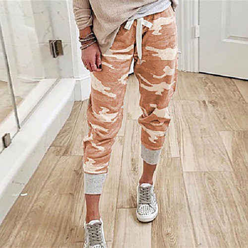 

Women's Basic Sweatpants Pants Print Orange red Army green camouflage Gray