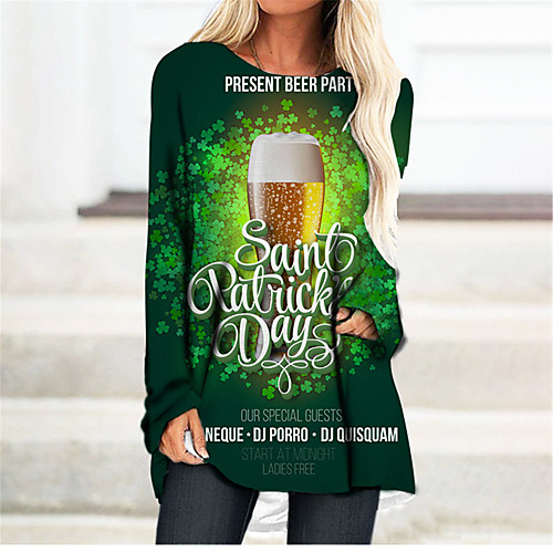 

Women's T Shirt Dress Tee Dress Short Mini Dress Green Long Sleeve Color Block Letter Print Fall Spring Round Neck Casual 2021 S M L XL XXL 3XL