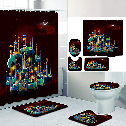 

Bathroom Shower Curtain & Mat Set Modern Polyester New Design