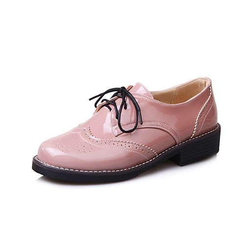 

Women's Oxfords Block Heel Round Toe British Daily PU Solid Colored Black Burgundy Pink
