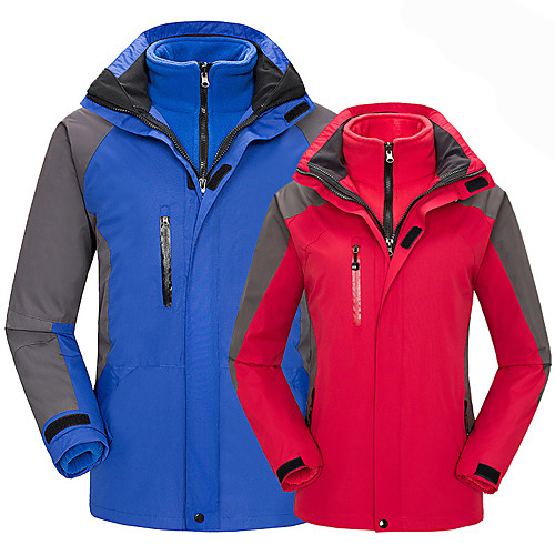

Women's Men's Hiking 3-in-1 Jackets Ski Jacket Winter Outdoor Waterproof Lightweight Windproof Breathable Winter Jacket Top Fleece Fishing Climbing Camping / Hiking / Caving Men's-Red Women-black