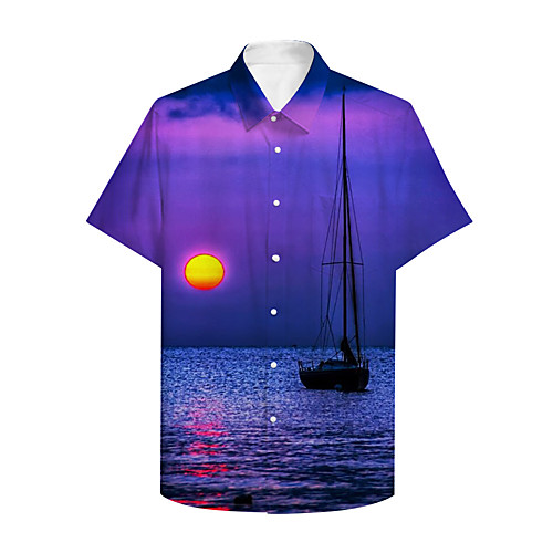 

Men's Shirt 3D Print Graphic Scenery Print Short Sleeve Daily Tops Basic Casual Purple