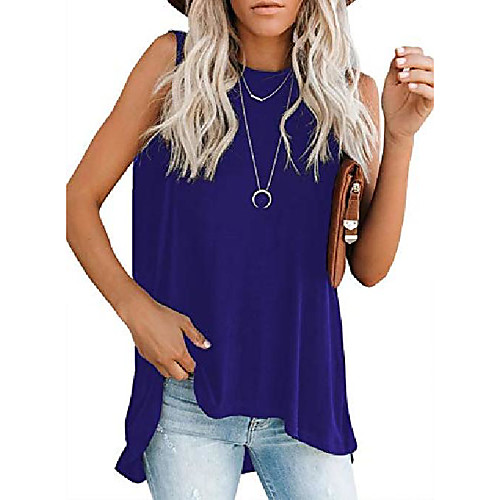 

Women's Solid High Low Flowy Tank Tops Crewneck Sleeveless Tunic Blouses