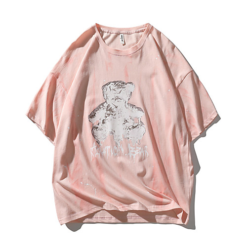 

Men's T shirt 3D Print Graphic Prints Bear 3D Print Short Sleeve Daily Tops 100% Cotton Casual Beach White Blushing Pink