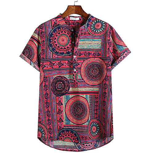 

Men's Shirt Other Prints Graphic Button-Down Short Sleeve Daily Tops Casual Hawaiian Red Yellow Green