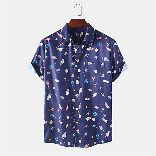 

Men's Shirt Other Prints Cartoon Button-Down Print Short Sleeve Daily Tops Cartoon Casual Blue