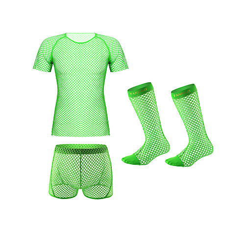 

Men's Round Neck Suits Pajamas - Mesh, Solid Colored