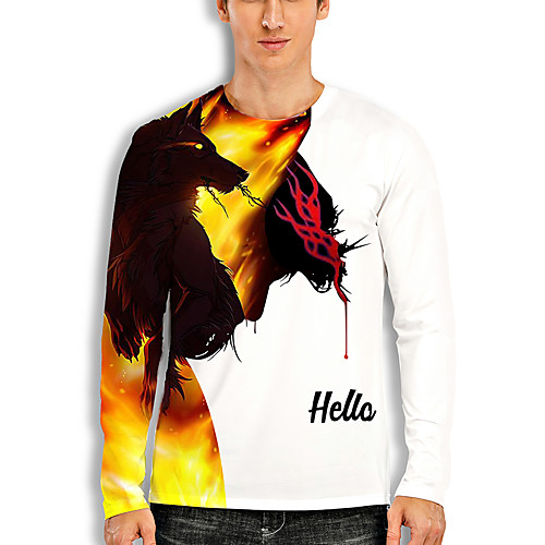 

Men's T shirt 3D Print Graphic 3D Animal Print Long Sleeve Casual Tops Cartoon Classic White