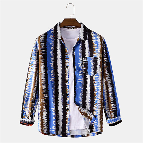 

Men's Shirt Other Prints Striped Button-Down Print Long Sleeve Daily Tops Ethnic Style Casual Blue