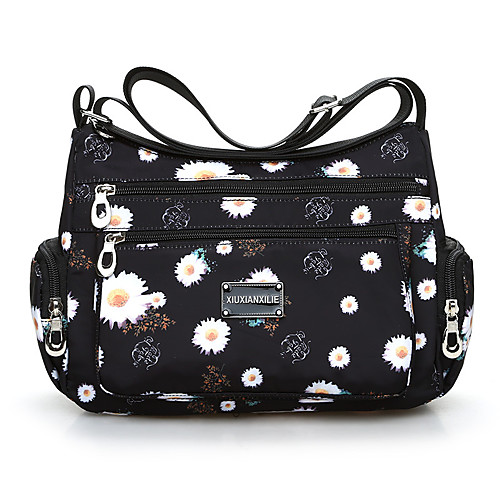 

Women's Bags Nylon Crossbody Bag Zipper Floral Print Daily Going out 2021 MessengerBag Black Grey White Black Blue