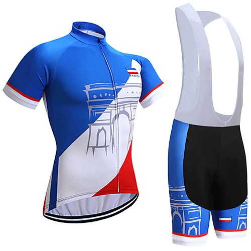 

21Grams Men's Short Sleeve Cycling Jersey with Bib Shorts Blue Bike Breathable Sports Graphic Mountain Bike MTB Road Bike Cycling Clothing Apparel / Stretchy / Athleisure