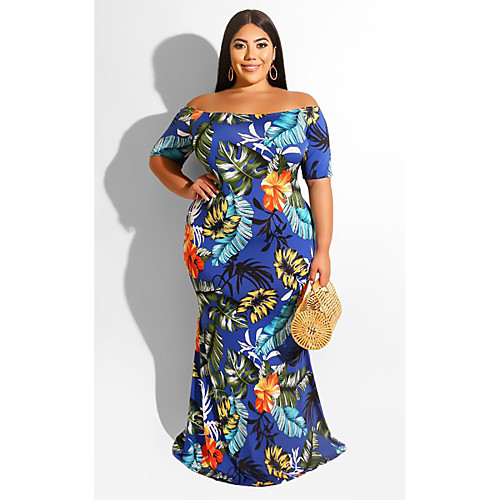

Women's Plus Size Floral Chinoiserie Short Sleeve Spring & Summer Maxi long Dress Sheath Dress