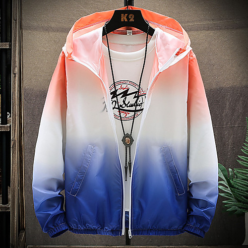 

Women's Rain Jacket Hiking Skin Jacket Hiking Windbreaker Long Sleeve Outerwear Jacket Top Outdoor Packable Lightweight UV Sun Protection Breathable Summer Color Gradient White with black Orange and