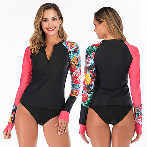 

Women's Rashguard Swimsuit Elastane Swimwear Breathable Quick Dry Long Sleeve 2 Piece - Swimming Surfing Water Sports Painting Autumn / Fall Spring Summer