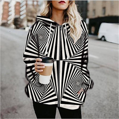 

Women's 3D Print Print Fall & Winter Hoodied Jacket Regular Daily Long Sleeve Cotton Blend Coat Tops Black