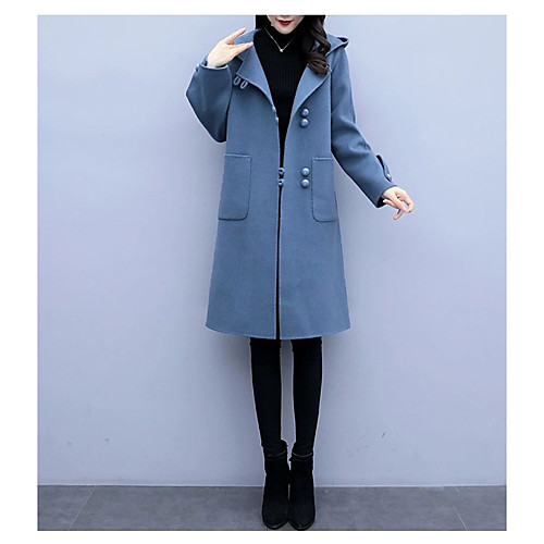 

Women's Solid Colored Patchwork Basic Fall & Winter Trench Coat Long Going out Long Sleeve Cotton Blend Coat Tops Black
