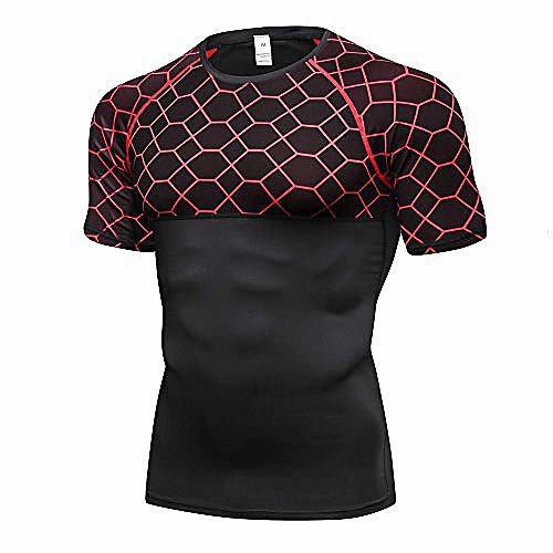 

men's compression sport tight shirt training workout base layers t-shirt,red,m