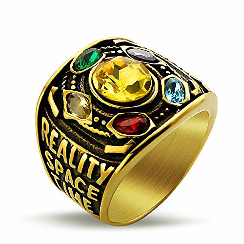 

Marvel Avengers Thanos Rings for Men Gold Stainless Steel Infinite Power Ring Gauntlet Crystal Ring Infinity War Men Keyring Size S