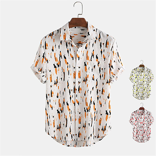 

Men's Shirt Other Prints Graffiti Button-Down Print Short Sleeve Daily Tops Casual Hawaiian Red Yellow Orange