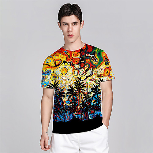 

Men's T shirt 3D Print 3D Graphic Prints Landscape 3D Print Short Sleeve Daily Tops Casual Beach Rainbow