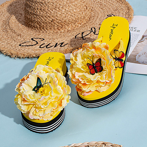 

women flowers butterfly decor clip toe beach platform slippers