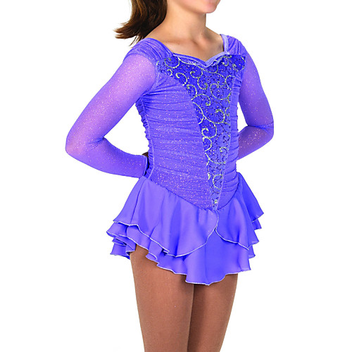 

Figure Skating Dress Women's Girls' Ice Skating Dress Blue Patchwork Spandex High Elasticity Training Competition Skating Wear Patchwork Crystal / Rhinestone Long Sleeve Ice Skating Figure Skating