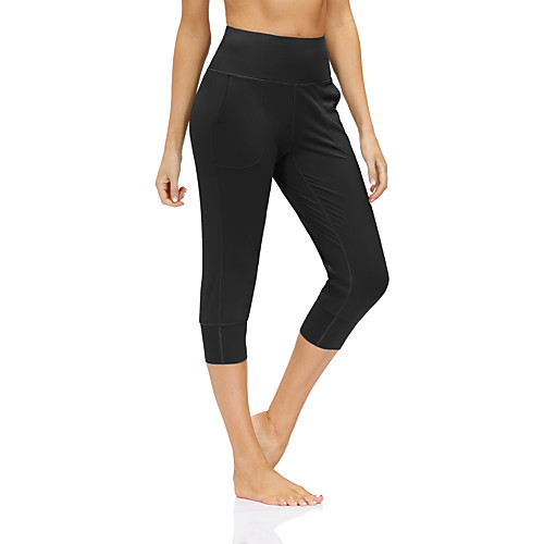 

Women's High Waist Yoga Pants Athletic Capri Pants Side Pockets Spandex Winter Yoga Fitness Gym Workout Running Comfy Tummy Control Breathable Sport Solid Color Sillver Gray Black Khaki Military