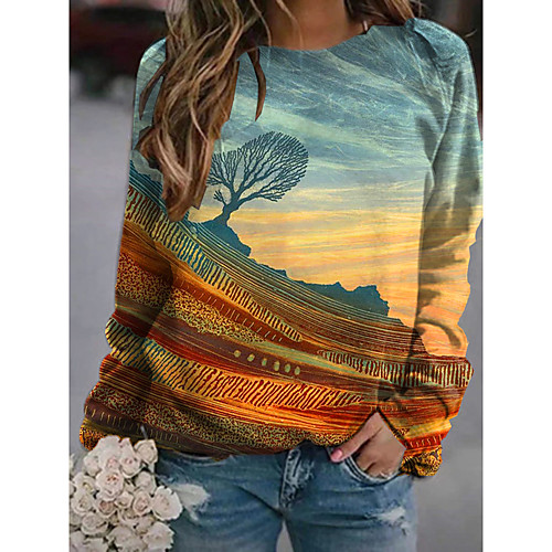 

Women's Pullover Sweatshirt Graphic Scenery 3D Print Daily 3D Print Basic Casual Hoodies Sweatshirts Light Blue