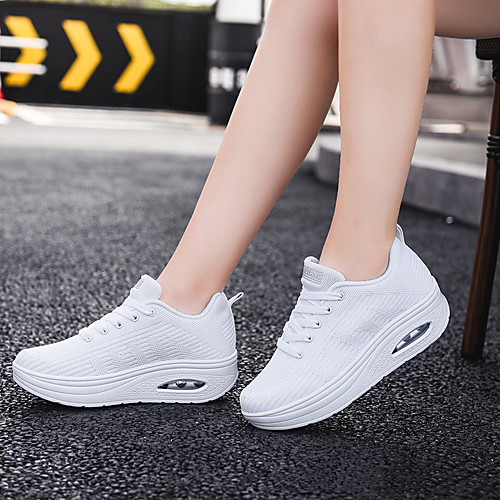 

Women's Trainers Athletic Shoes Wedge Heel Round Toe Sporty Casual Athletic Outdoor Running Shoes Swing Shoes Tissage Volant Lace-up Solid Colored White Black Red