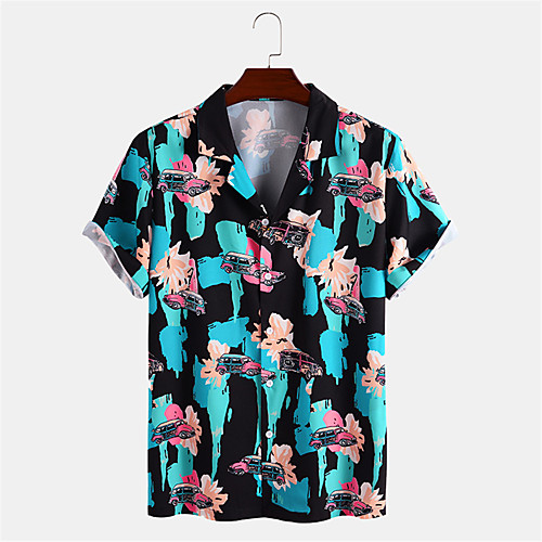 

Men's Shirt 3D Print Floral Button-Down Print Short Sleeve Daily Tops Casual Hawaiian Blue