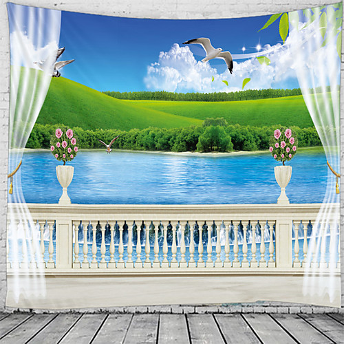 

Window Landscape Wall Tapestry Art Decor Blanket Curtain Hanging Home Bedroom Living Room Decoration Lake Flower Garden Pastoral