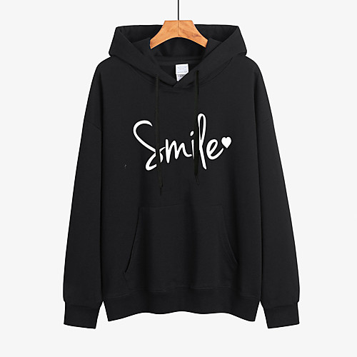 

Women's Pullover Hoodie Sweatshirt Graphic Text Print Daily Other Prints Streetwear Hoodies Sweatshirts White Black Red / Fleece Lining