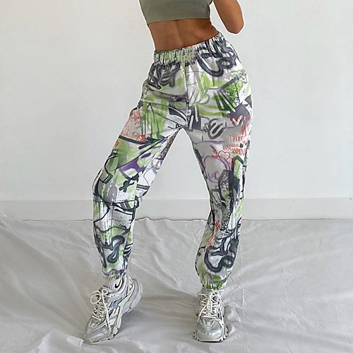 

Women's Casual / Sporty Streetwear Comfort Daily Going out Sweatpants Pants Graffiti Ankle-Length Print Green