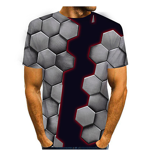 

Men's T shirt 3D Print 3D Geometry 3D Print Short Sleeve Daily Tops Casual Fashion Gray