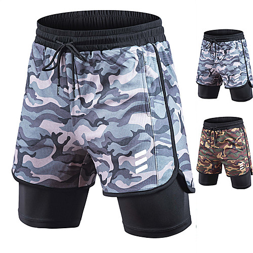 

Men's Running Shorts Athletic Shorts Bottoms 2 in 1 Drawstring Spandex Fitness Gym Workout Running Active Training Exercise Breathable Quick Dry Moisture Wicking Normal Sport Green Gray / Stretchy