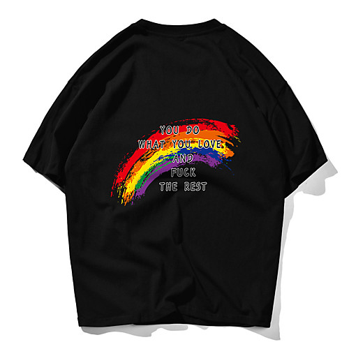 

Men's T shirt Hot Stamping Rainbow Print Short Sleeve Daily Tops 100% Cotton Basic Casual White Black