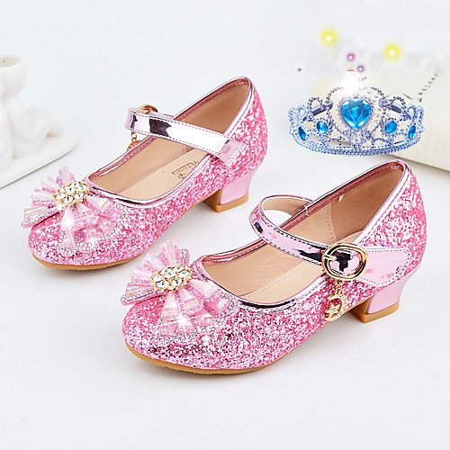 

Girls' Heels Moccasin Flower Girl Shoes Princess Shoes Rubber PU Little Kids(4-7ys) Big Kids(7years ) Daily Party & Evening Walking Shoes Rhinestone Buckle Sequin Pink Silver Fall Spring