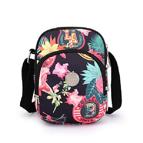 

Women's Bags Nylon Crossbody Bag Zipper 3D Digital Print Daily Going out 2021 MessengerBag star Ink painting Blue peony Black peony