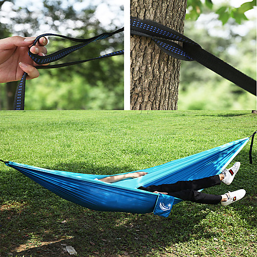 

Camping Hammock Outdoor Wearable Travel Folding Nylon with Carabiners and Tree Straps for 1 person Camping Blue 260140 cm