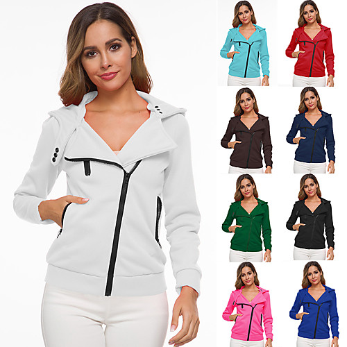 

Women's Coat Black Front Zipper V Neck Fleece Cotton Solid Color Sport Athleisure Jacket Tracksuit Long Sleeve Warm Soft Comfortable Everyday Use Exercising General Use / Winter