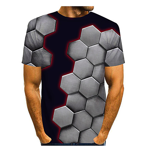 

Men's T shirt 3D Print 3D Geometry 3D Print Short Sleeve Daily Tops Casual Fashion Gray
