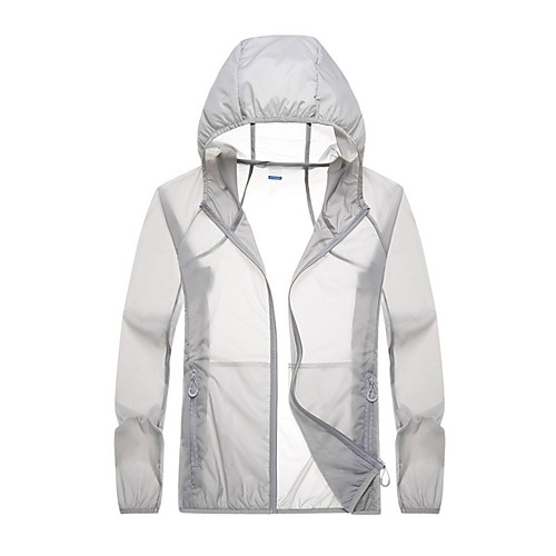 

Men's Hiking Skin Jacket Hiking Windbreaker Outdoor Solid Color Packable Lightweight UV Sun Protection Breathable Outerwear Jacket Top Elastane Full Length Visible Zipper Fishing Climbing Running